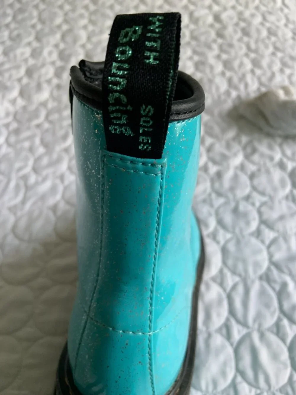 Dr. Martens 1460 Teal Glitter Patent Boots girls sz 6 like new